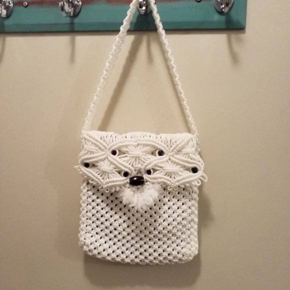 Vintage white macrame boho hippy bag - Picture 3 of 4